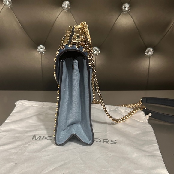 Michael Kors Studded Blue and Gold Crossbody Bag - Picture 2 of 5